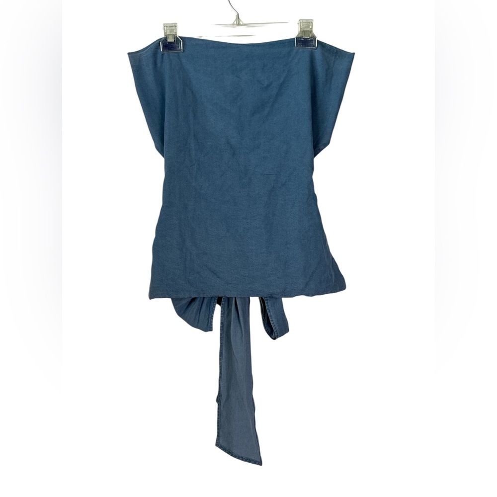 FEELKOOSHOP  Strapless Backless Tencel Blue Summer Casual Top Small